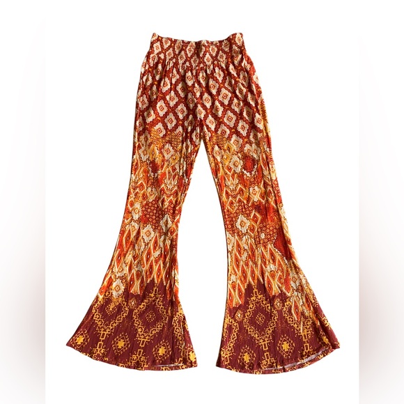 Miss Me: Orange, White and Burnt Red Hippie Festival Rayon Pants - Picture 12 of 17